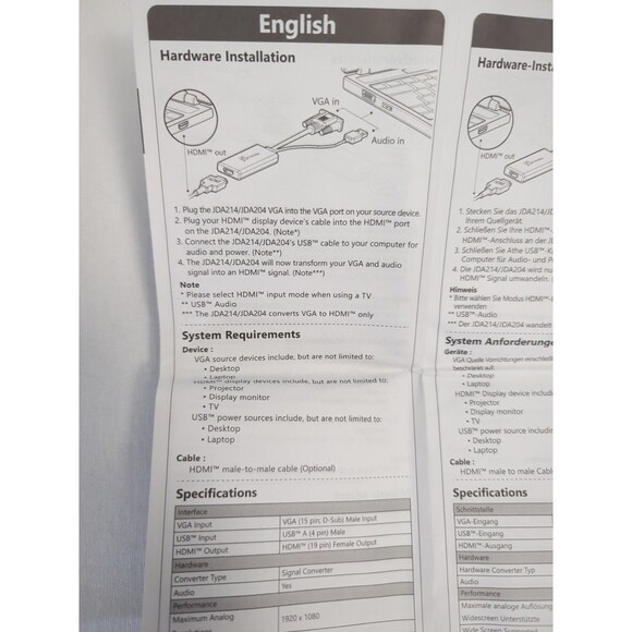 VGA To HDMI Video Audio Adapter White JDA204 Brand New - Picture 7 of 7